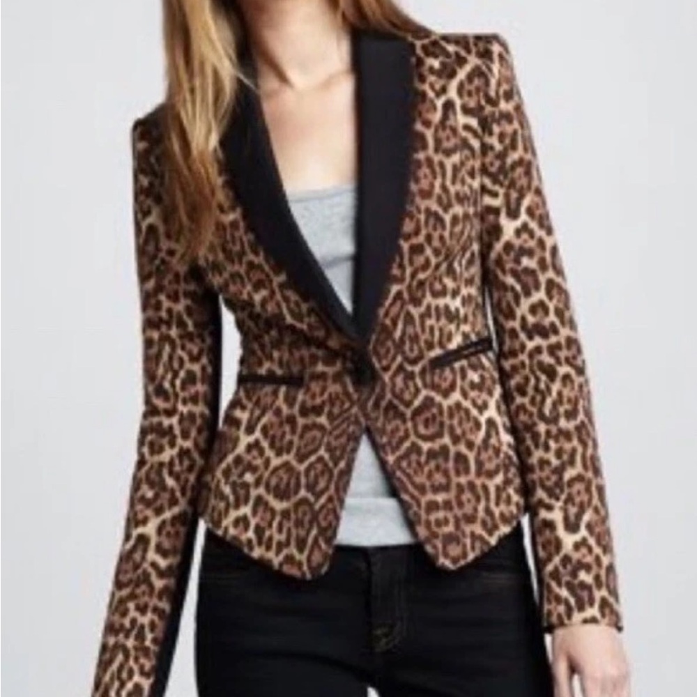 BCBGMAXAZRIA Bowie Leopard Print Women's Tuxedo Jacket Size XS.